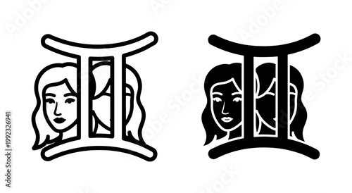 Gemini Zodiac Sign Icon with Twin Female Faces