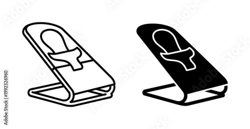 Baby bouncer chair icon set in outline and solid style