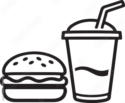 Fast Food Thin Line Icon Vector Illustration for Restaurant Menu Burger Drink and Quick Meal Concepts