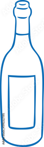 Glass bottle of wine blue line art vector icon, alcohol beverage, cabernet wineglass, red sparkling wine, party drink