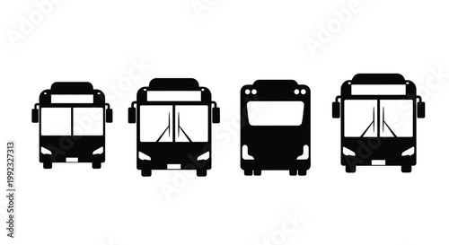 Four black bus designs presented as a striking silhouette