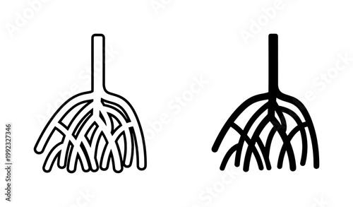 Mangrove Tree Root System Outline and Silhouette Icon Set