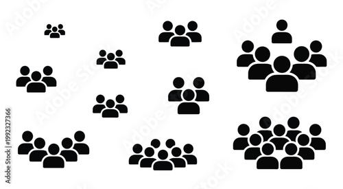 People group icon set featuring team members user profile symbols, group collaboration elements, and modern minimalist line art for social networks, HR systems