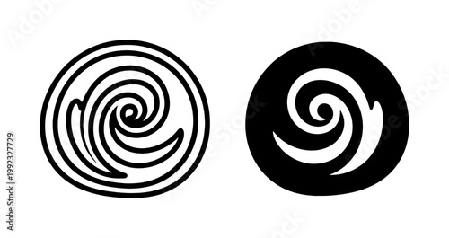 Abstract Spiral Wave Icons in Circular Black and White Style