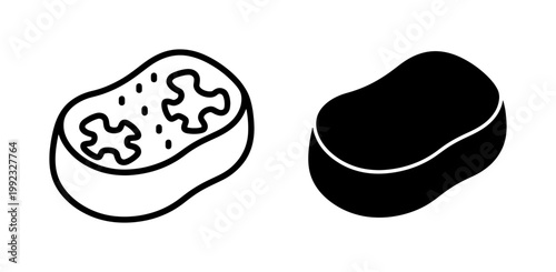 Bath sponge outline and silhouette icon set