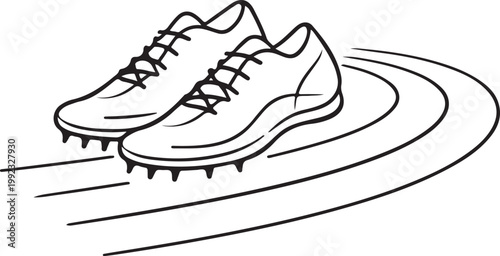 Minimal Racing Shoes on Track Line Vector Illustration for Sports Fitness Running Competition Concept