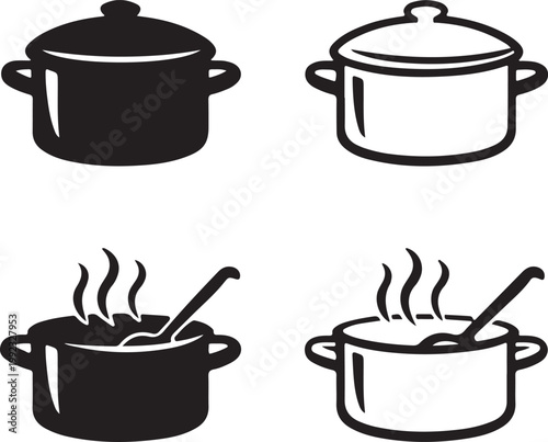 Simple Pot Icons Vector Collection for Kitchen Cooking Utensils and Homeware Design on White Background