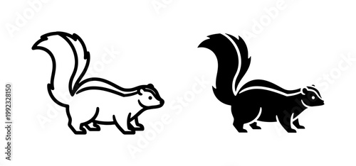 Skunk minimalist line and silhouette vector icon set