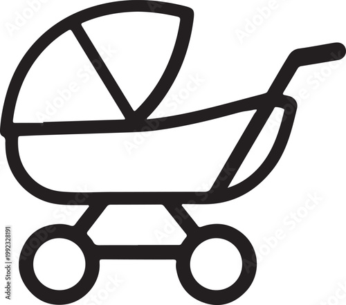 Baby Stroller or Carriage Line Icon Vector for Parenting Infant Care and Nursery Equipment Design