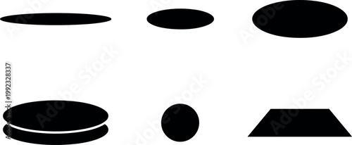 Black simple geometric shapes with ellipse circle and rectangle silhouette