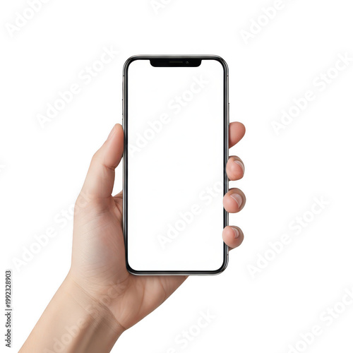 Hand holding a smartphone displaying a colorful app store interface isolated on transparent background png.PNG,Png