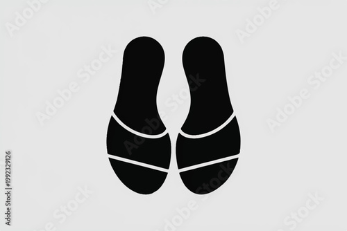 A minimalist illustration of a pair of black sandals on a light gray background