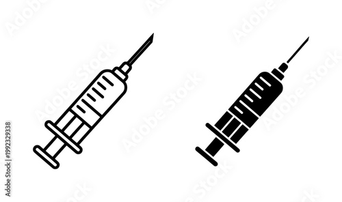 Medical Syringe Icon Set with Needle and Liquid Measurement