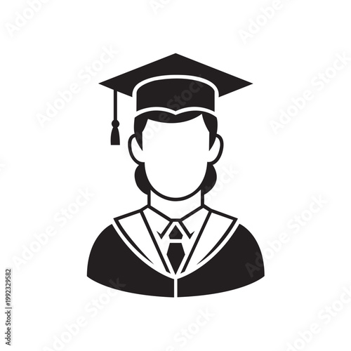 A 3d vector illustration of a successful university graduate wearing an academic cap and gown to celebrate their degree achievement and college education