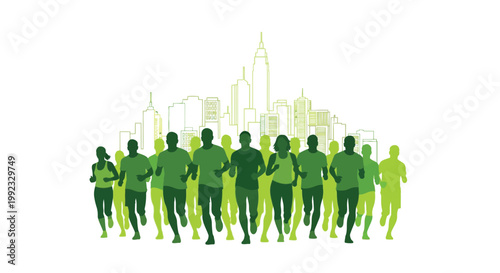 Diverse group of determined runners participating in a city marathon race for health and fitness goals today