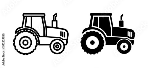 Tractor line and silhouette icon set for farm machinery design