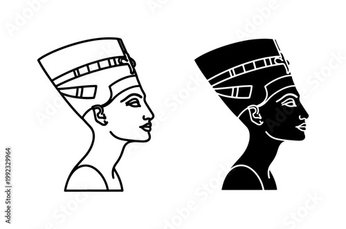 Ancient Egyptian Queen Nefertiti Profile Line Art Icon