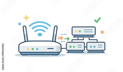 Office network infrastructure and data distribution in a professional technology context highlighting stable communication systems and productivity support, a wireless