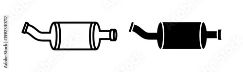 Car Muffler Exhaust System Outline and Silhouette Icon Set
