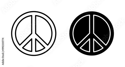 Peace Sign Icon Set in Black and White Outline