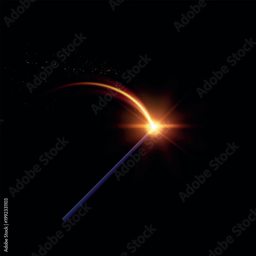 Magic wand with golden glowing, miracle stick with sparkle ray lights, wizard weapon rod rpg fantasy game asset stuff