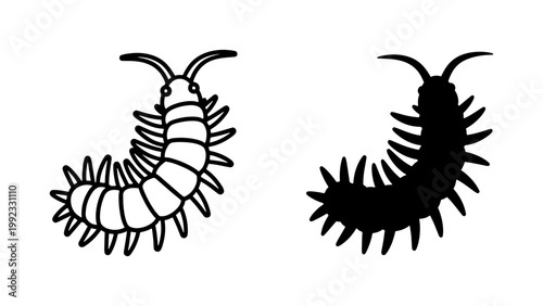 Foto black and white vector centipede silhouette set minimalistic design elements