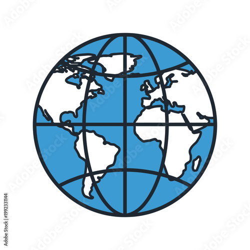 A blue and white illustration of Earth.
