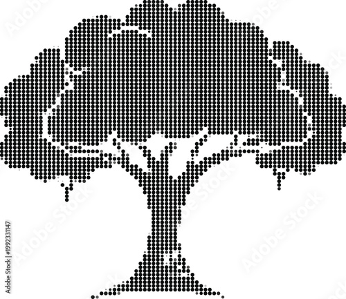 Foto Broadleaf tree illustration created with black halftone dots for artistic nature concept