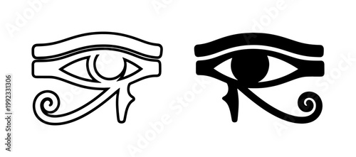 Ancient Egyptian Eye of Horus vector icons, black and white mystical Wadjet symbols, traditional mythology protection amulets for graphic design
