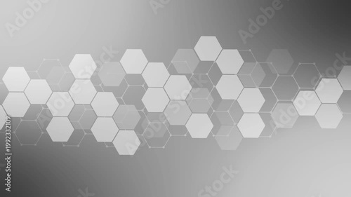 Hexagon technology background animation, Abstract hexagon pattern forming a horizontal wave across a dark gradient background