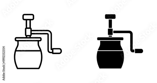 Manual Coffee Grinder Icon Set in Outline and Solid Style