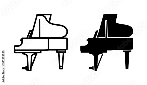 Grand Piano Outline and Silhouette Icon Set