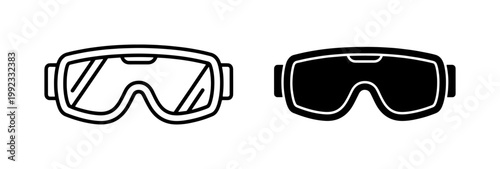 Ski Goggles Line and Glyph Icon Set