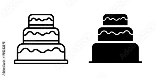 Tiered Wedding Cake Line and Silhouette Icon Set