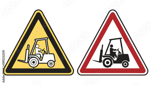 Vector illustration of industrial forklift warning signs with forklift industrial warehouse triangular
