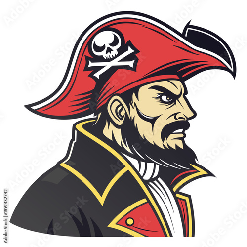 Vector illustration of a fierce pirate captain mascot head with crossbones character illustration adventure
