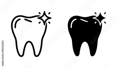 Shiny Tooth Icon Set for Dental Health and Whitening