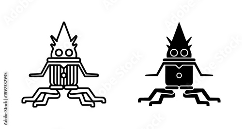 Abstract Alien Robot Icon Set in Black and White