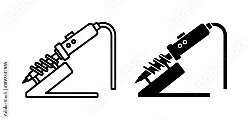 Soldering iron icon set with stand and cable