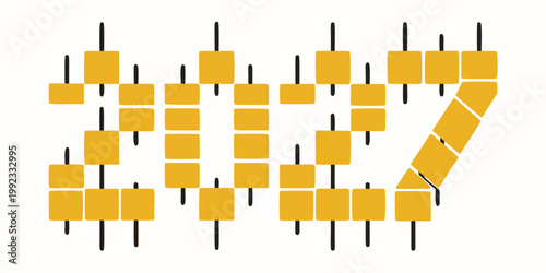 2027 Block Grid Art – Modern Yellow Geometric Year Design, Minimal Pixel‑Style Abstract Typography Poster for Contemporary Decor
