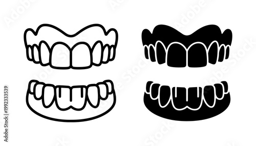 Human Teeth Anatomy Outline and Solid Silhouette Icons