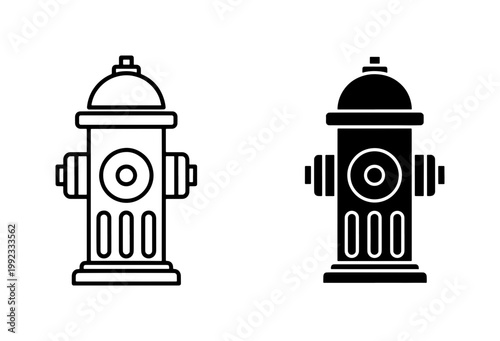 Fire hydrant line and silhouette icon set