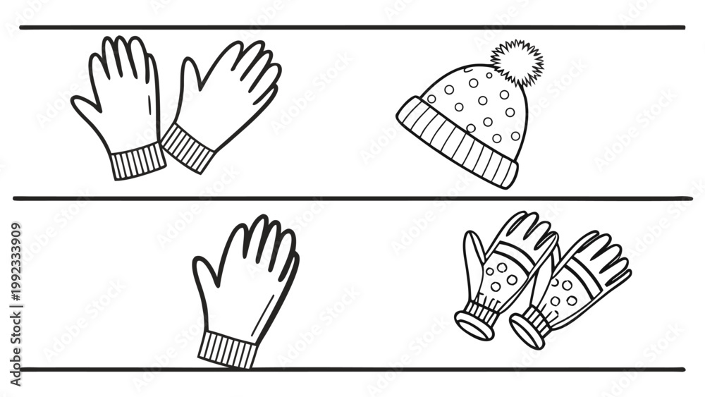Fototapeta premium Vector illustration of winter accessories including gloves and hats with clothing accessory illustration