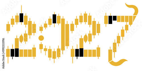 2027 Gold Candlestick Typography – Black and Gold Market Chart Number Design for Trading, Investment, Forecasting and Economic Graphic Projects