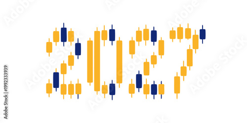 2027 Financial Candlestick Typography – Orange and Blue Market Chart Number Design for Trading, Investment, Forecasting and Economic Graphic Projects