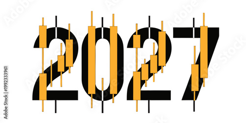 2027 Financial Candlestick Typography – Orange and Black Market Chart Number Design for Trading, Investment, Forecasting and Economic Graphic Projects