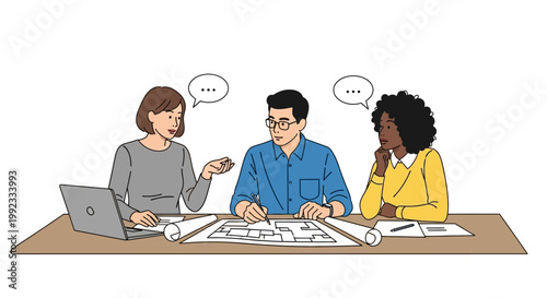 Team collaboration in office with diverse colleagues discussing project plans