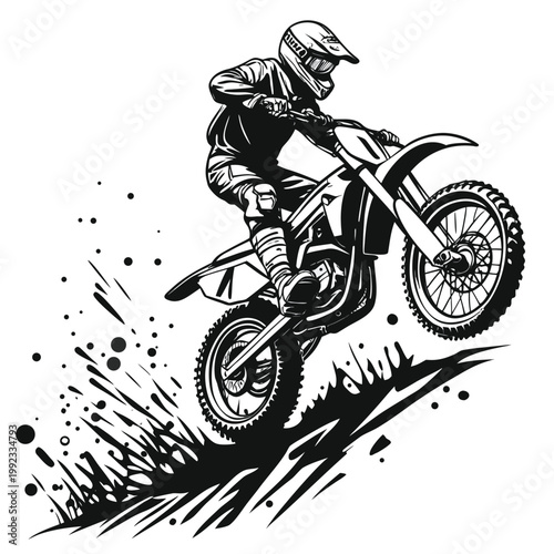 Vector illustration of a motocross rider performing a dirt bike stunt with motocross motorcycle motorcyclist