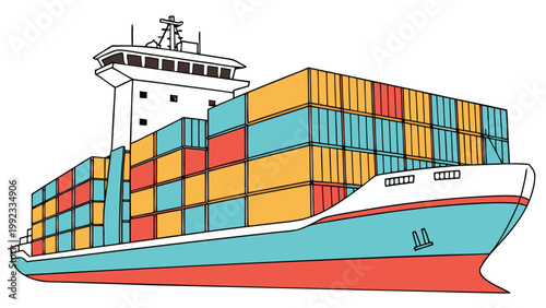 Vector illustration of a cargo ship carrying shipping containers with container shipping transport maritime