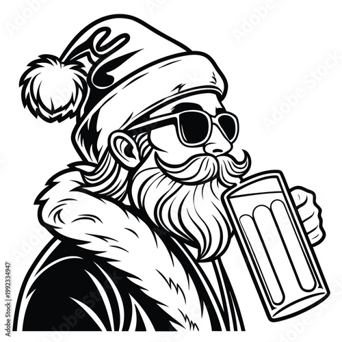 Vector illustration of santa claus with sunglasses holding a beer mug christmas sunglasses mustache